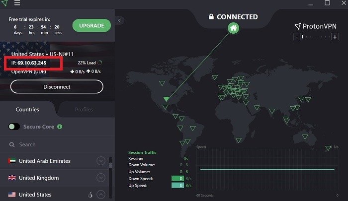 ProtonVPN подключен ко многим серверам.