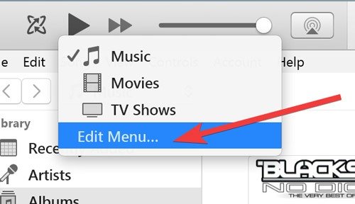 Нажмите «Меню редактирования» в iTunes для Windows.