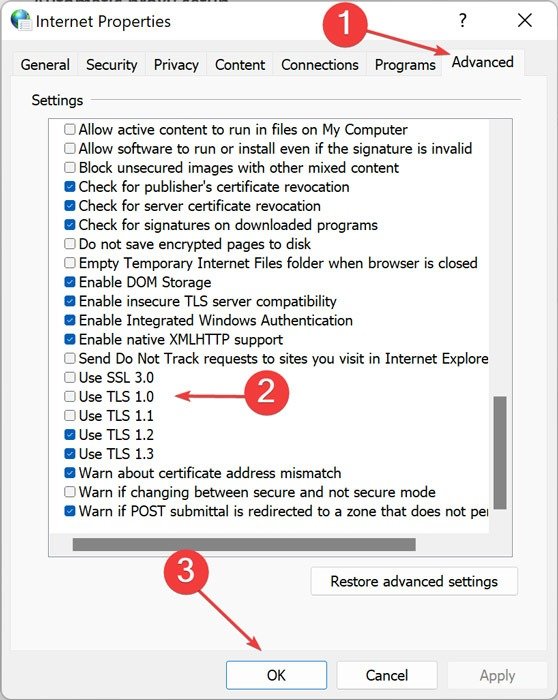 Протокол ERR SLL — включить SSL Tls