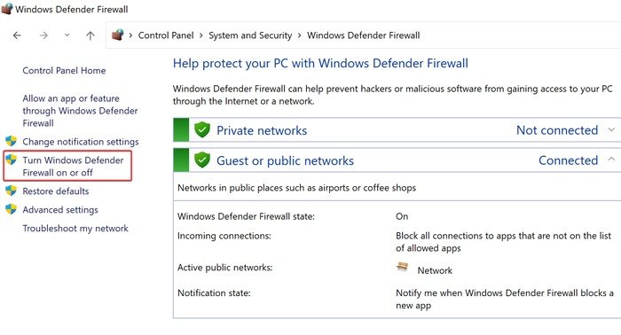 Протокол ERR SSL — включение или выключение брандмауэра Windows