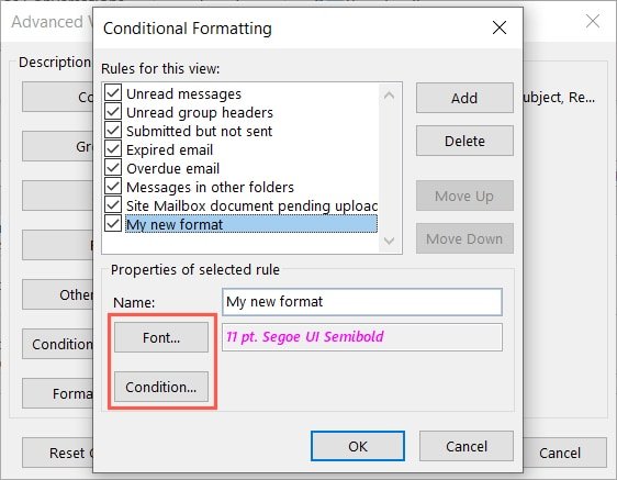 Отредактируйте шрифт или условие для условного форматирования в Outlook.