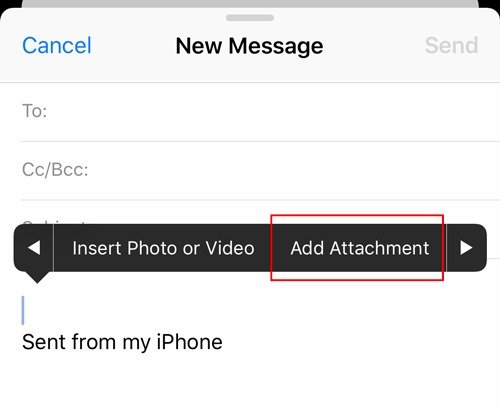 Вложения электронной почты Ios Добавить вложение