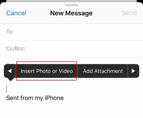 Вложения электронной почты IOS Вставить фото