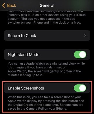 Включите снимки экрана в приложении Watch на iPhone