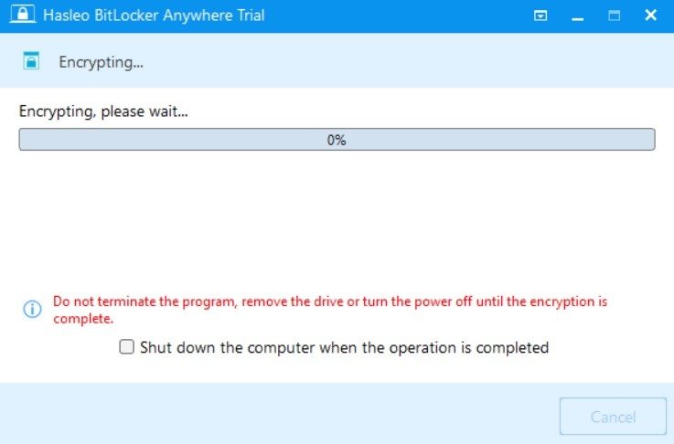 Шифрование в действии в HasLeo BitLocker Anywhere.