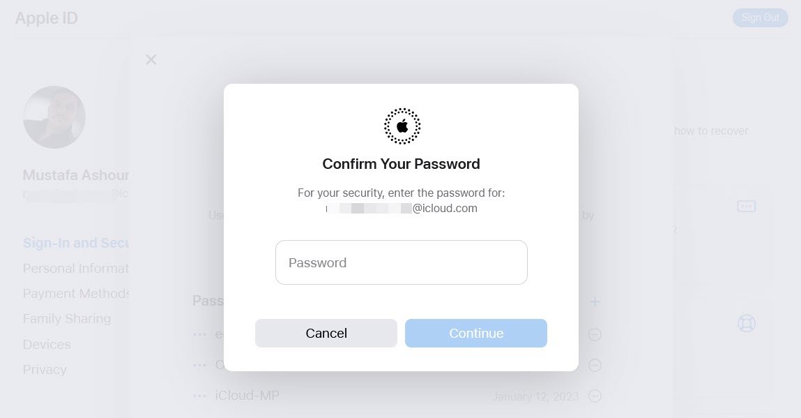 Подтверждение паролем Apple ID.