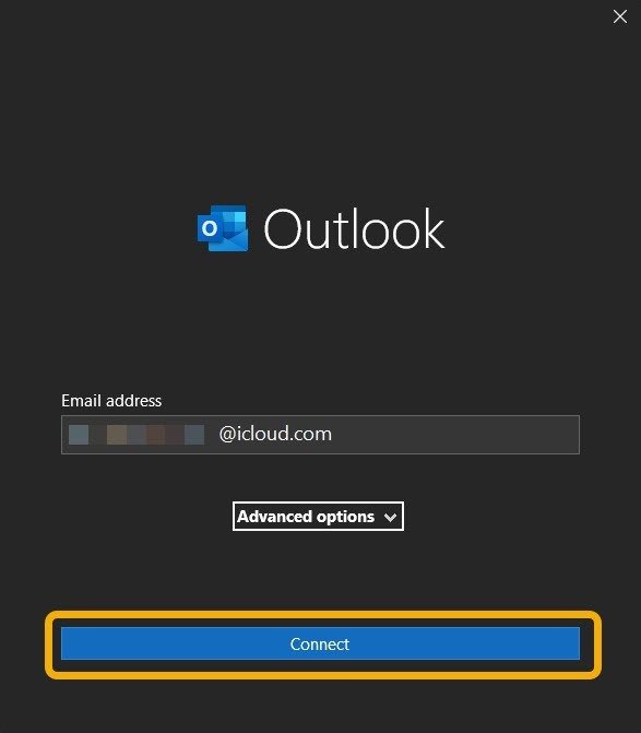 Войдите в свою учетную запись электронной почты iCloud в приложении Outlook для Windows.