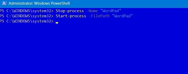 Запустите процесс в PowerShell, чтобы открыть приложение WordPad.