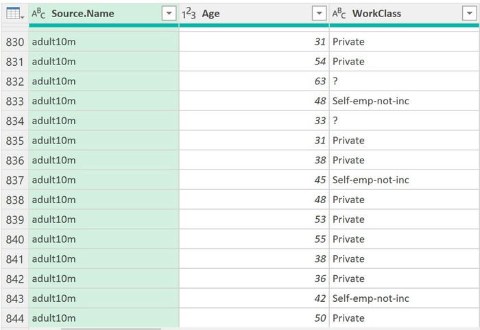 Имя источника Excel Power Query Крайний левый столбец