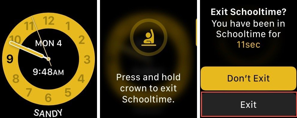 Выйти из «Школьного времени» на Apple Watch