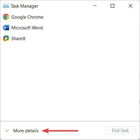 Нажмите «Подробнее» в диспетчере задач.
