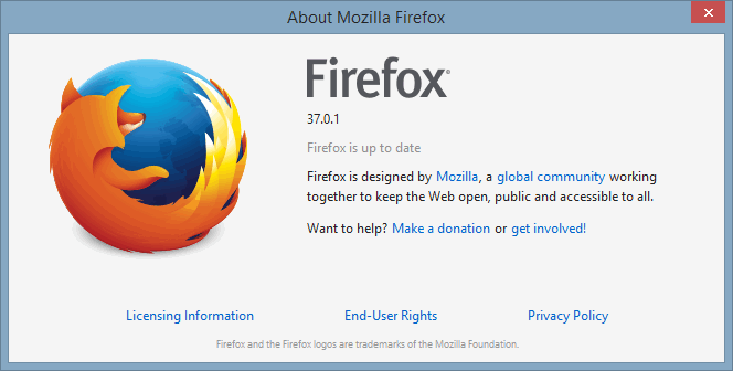 Стандарт Firefox Об информации.