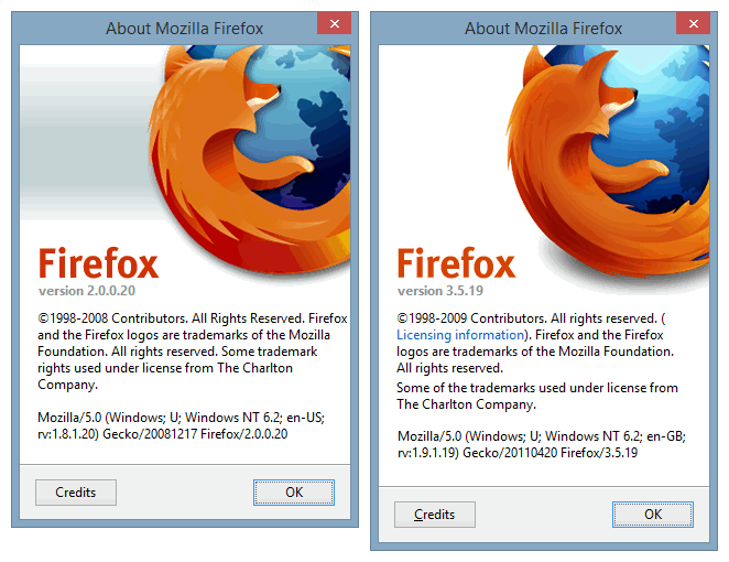 Firefox Legacy О информации.