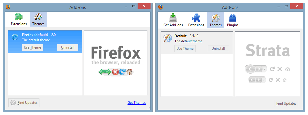 Устаревшая тема Firefox.