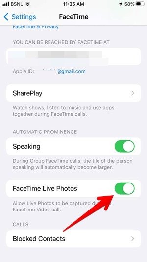 Советы и подсказки Facetime Live Photo Включить