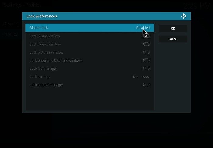 Для всей семьи Kodi Enable Master Lock