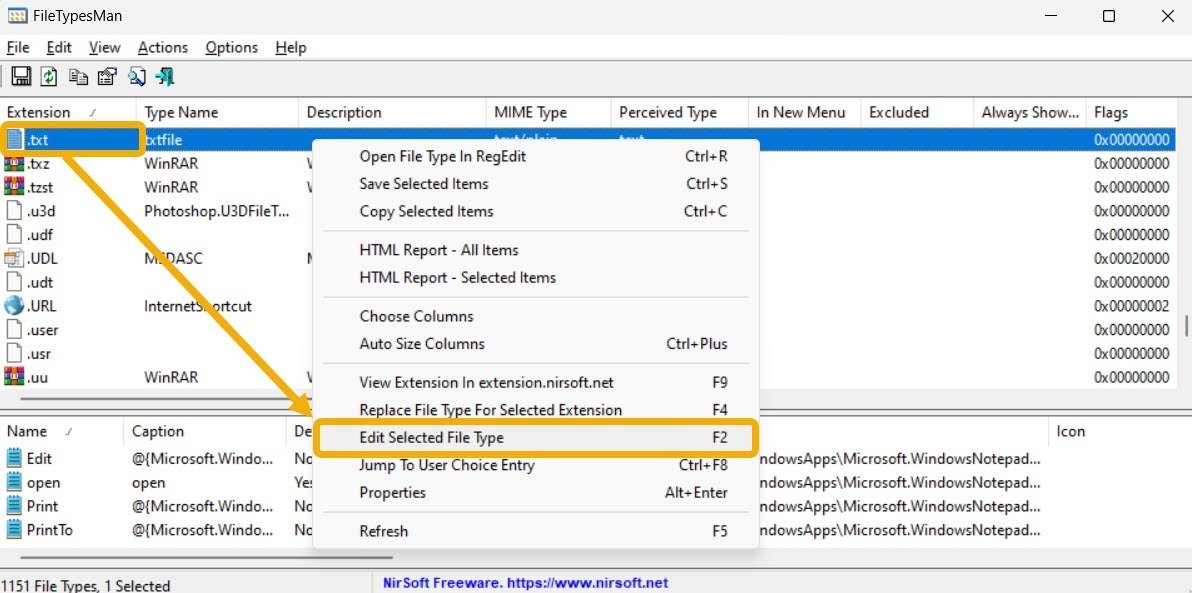 Нажмите на опцию «Редактировать выбранный тип файла» в контекстном меню.