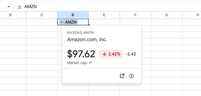 Финансовый смарт-чип для Amazon в Google Sheets