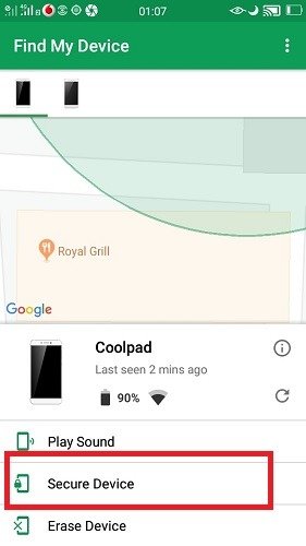 Найти мое устройство Безопасно заблокированное устройство
