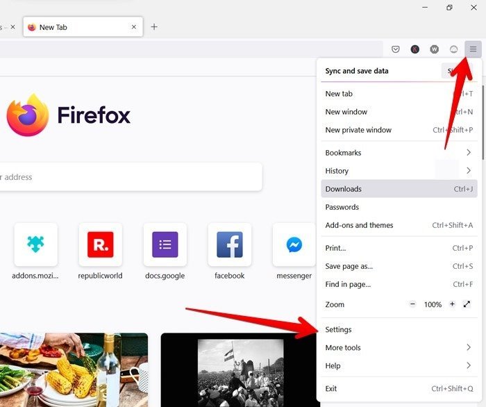 Настройки Firefox открыты