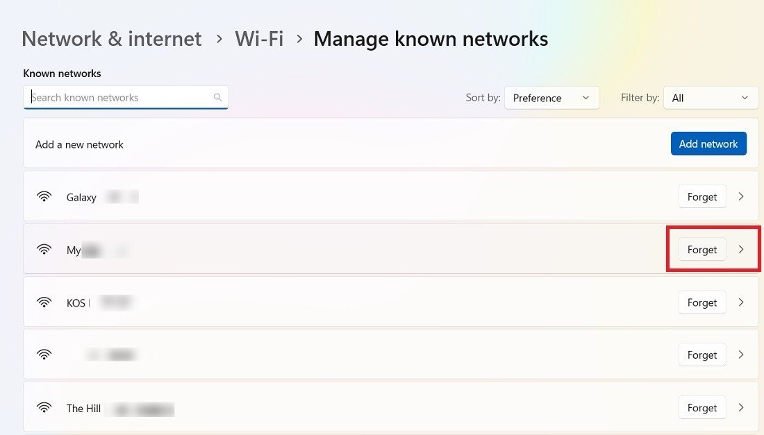 Забудьте о сетях Wi-Fi в настройках сети и Интернета.