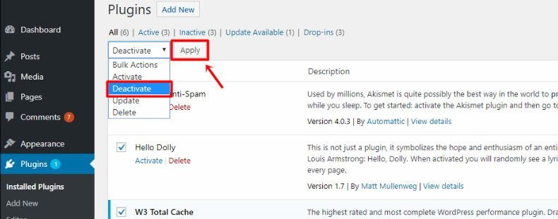 исправить-wordpress-проблемы-установленные-плагины-деактивировать
