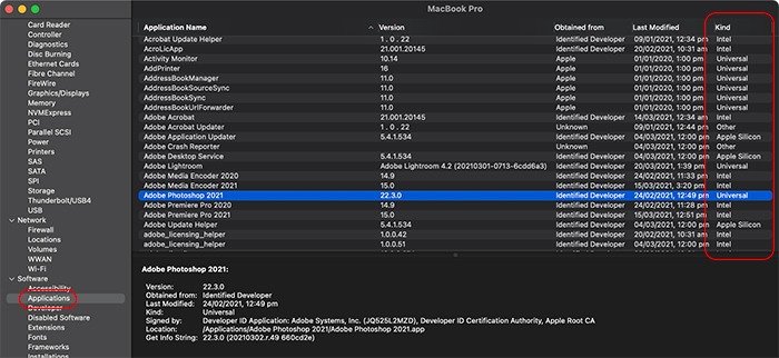 Принудительный запуск приложения Intel версии M1 Mac Тип отчета о системе
