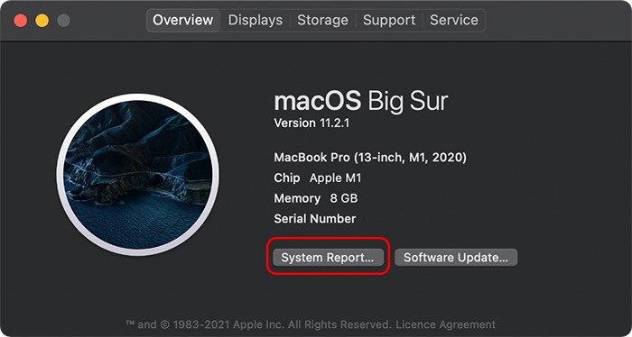 Принудительный запуск приложения Intel Version M1 Отчет о системе Mac