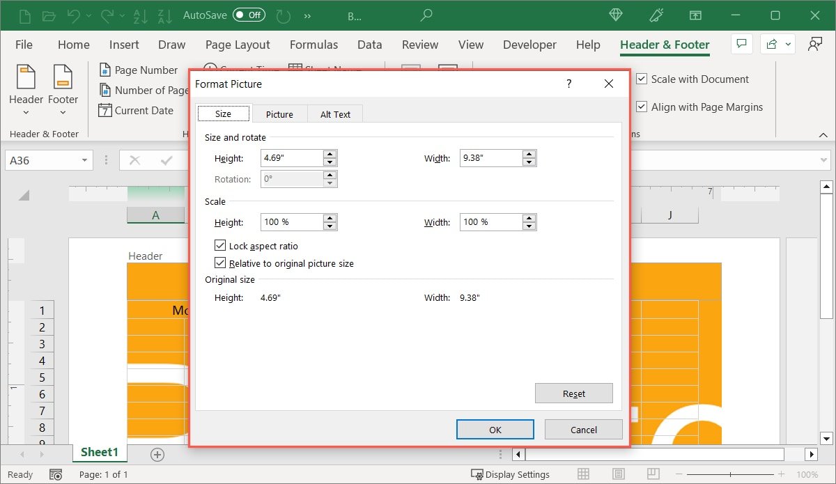 Форматировать поле изображения в Excel