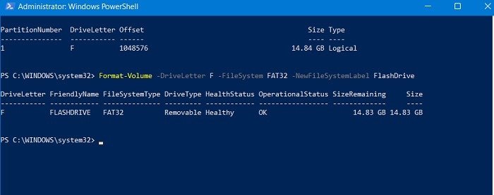 Форматирование USB-накопителя, отформатированного в Windows Powershell