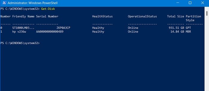 Форматирование USB-накопителя Windows Powershell Команда «Получить диск»