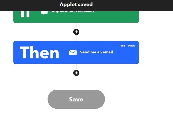 Апплет Android Ifttt для пересылки SMS сохранен