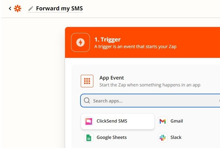 Переадресация SMS Android Zapier Trigger Select