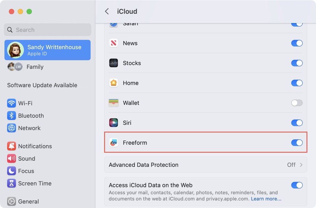 Переключение произвольной формы в iCloud на Mac