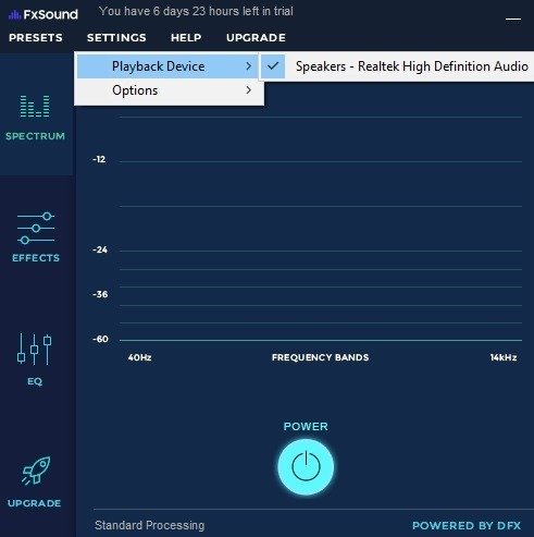 Проверка устройства воспроизведения Fxsound