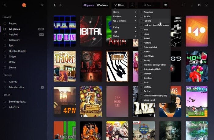 Многоплатформенные игры Gog Galaxy 2 Добавить фильтры