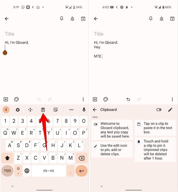 Буфер обмена Gboard