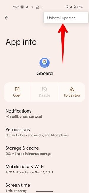 Gboard не работает Удалить