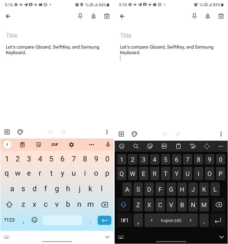 Gboard, Swiftkey и Samsung, верхний ряд клавиатуры