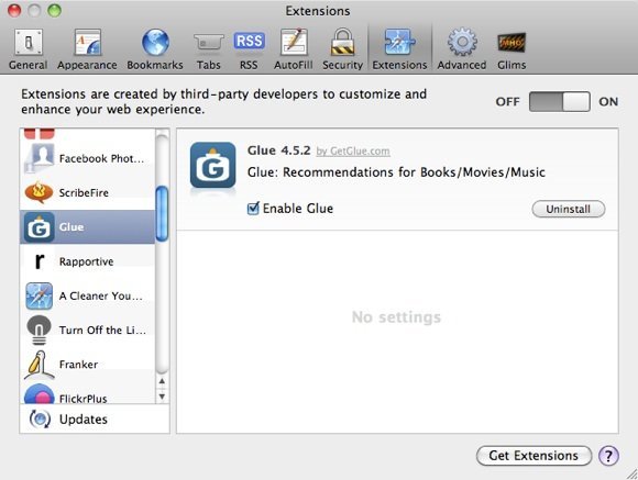 Расширения GetGlue Safari