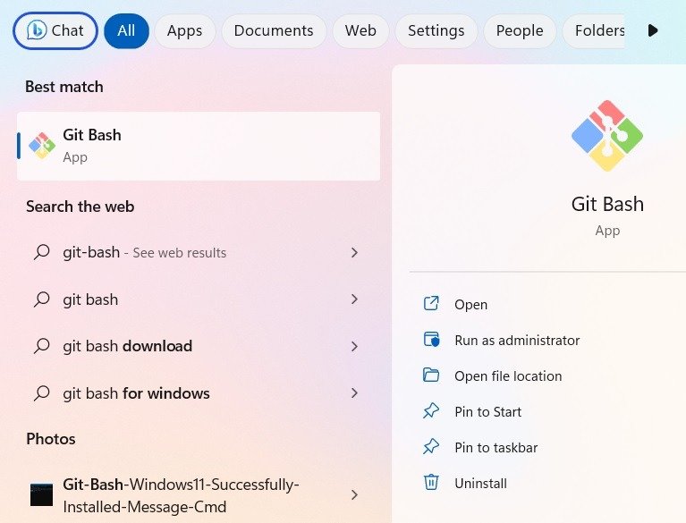 Найдите приложение Git Bash в Windows 11.