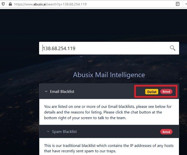 Удаление IP-адресов Gmail из списка Abusix 1