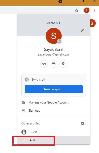 Gmail Несколько Управление профилем браузера Chrome Добавить