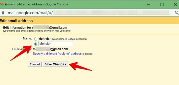 Настройки Gmail Сохранение веб-имени