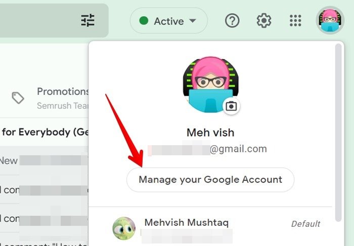 Веб-управление учетной записью Google в Gmail