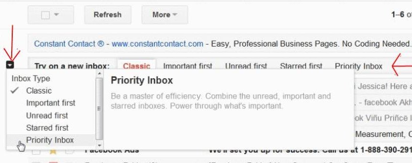 Параметры входящих сообщений Gmail