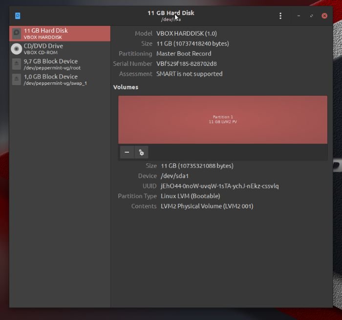 Тестирование Gnome Disk Utility при первом запуске