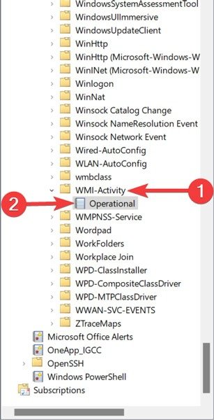 Перейдите к активности WMI, а затем к работе.