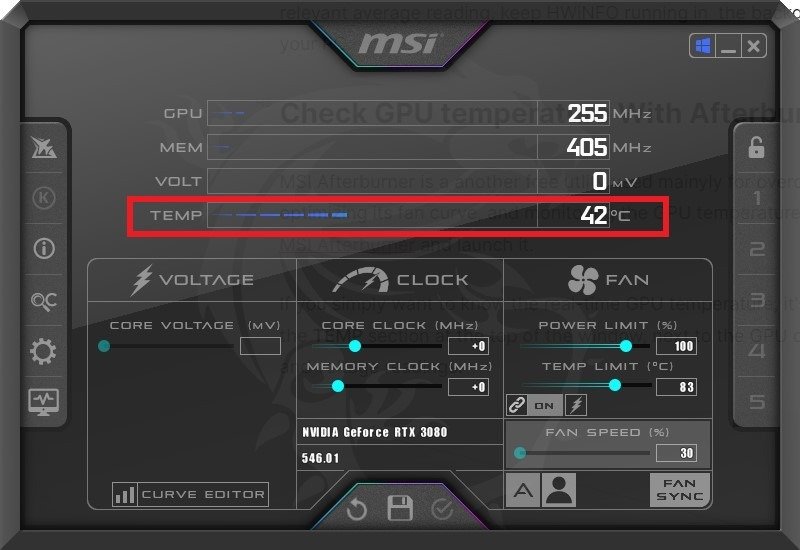 Скриншот MSI Afterburner Windows