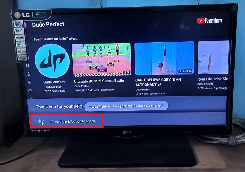 Кнопка Google Assistant «Микрофон» на Android TV отключена.